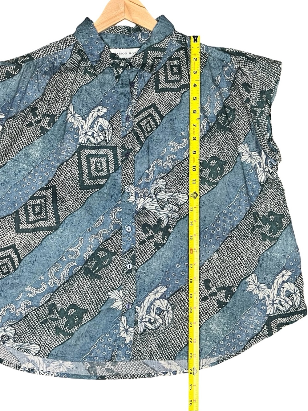 Maison Hotel Ayako Shirt Shikoku Indigo Blue Floral Cotton Voile Blouse Size S - Picture 12 of 14